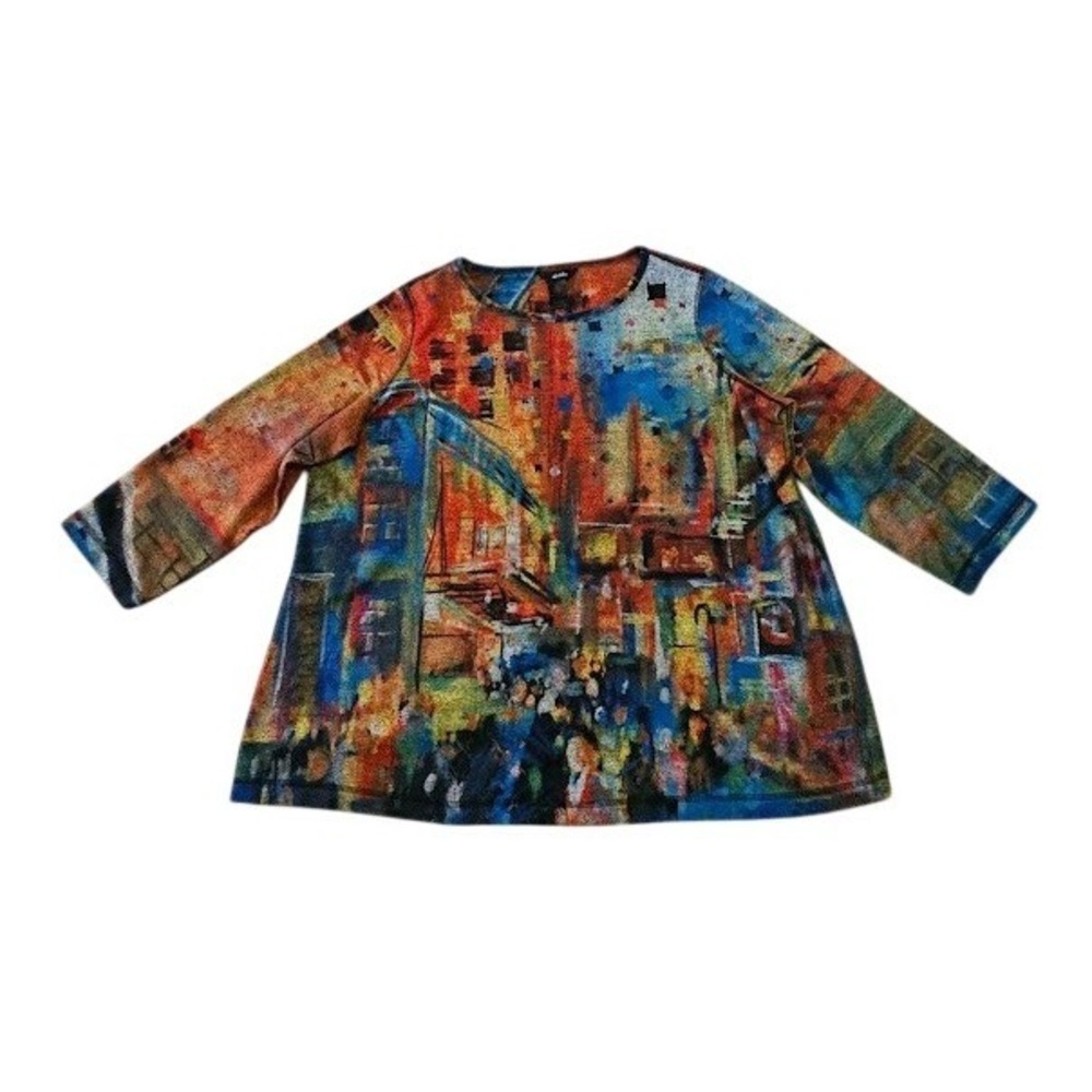 Ali Miles Top Womens 1X Cityscape Multicolor Art Print Long Sleeve Shirt Artsy
